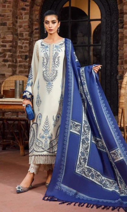 Dhanak 3pc unstitched heavy embroidered suit with digital printed wool shawl