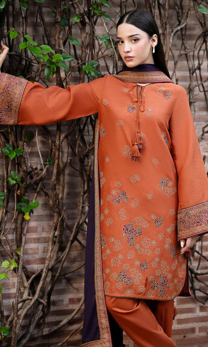 Dhanak 3pc unstitched embroidered suit with embroidered shawl