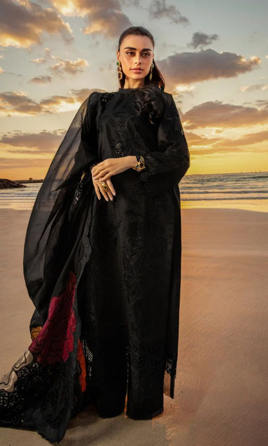 Lawn 3pc unstitched heavy embroidered suit with patches