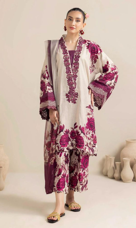 Lawn digital printed suit with patches