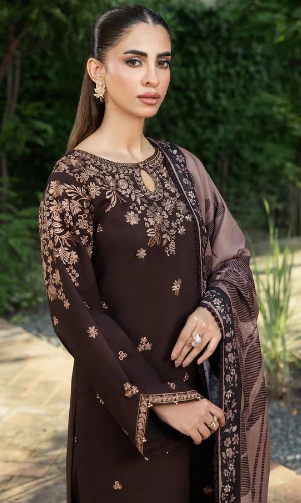 Dhanak 3pc unstitched embroiered suit with Twill digital printed shawl