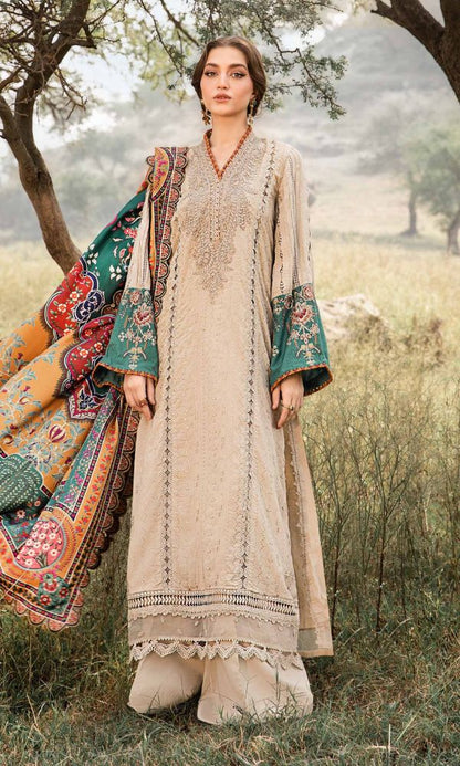Lawn 3pc unstitched heavy embroidered suit with poly lawn digital printed dupatta