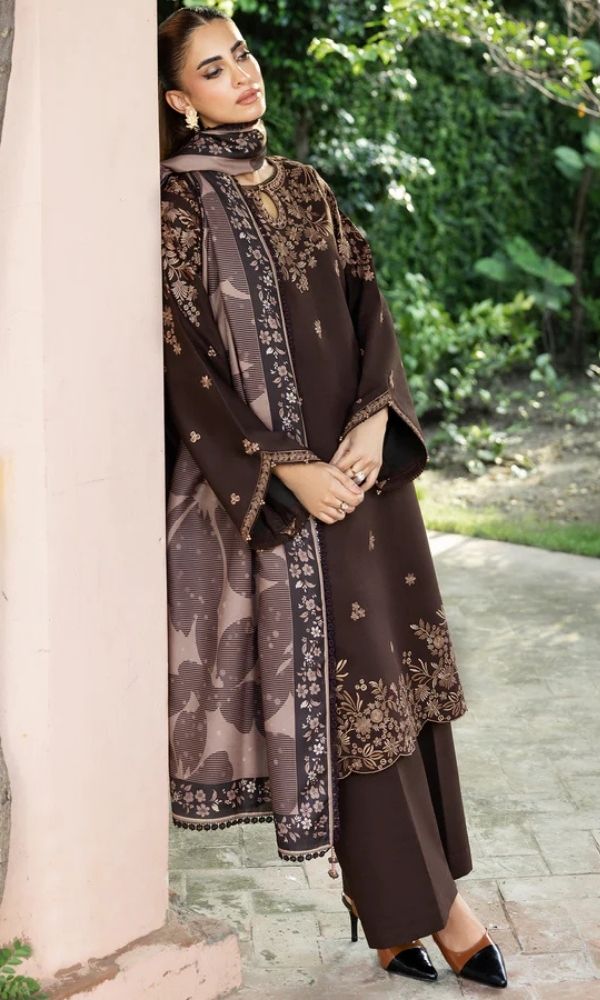 Dhanak 3pc unstitched embroiered suit with Twill digital printed shawl