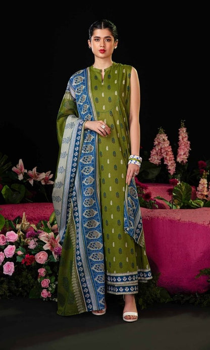 Dhanak 3pc unstitched embroidered suit with woolen shawl