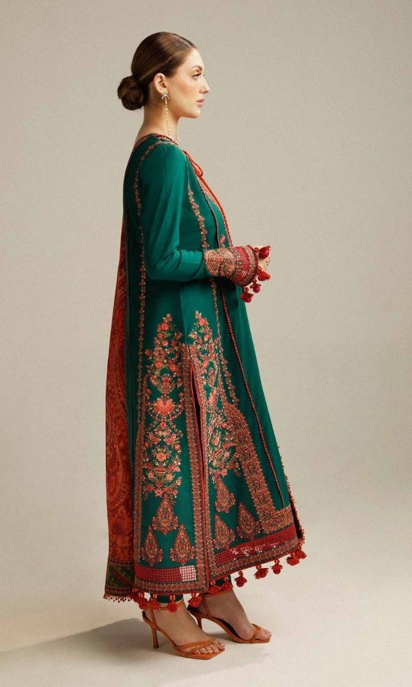 Dhanak 3pc unstitched embroidered suit with digital printed wool shawl