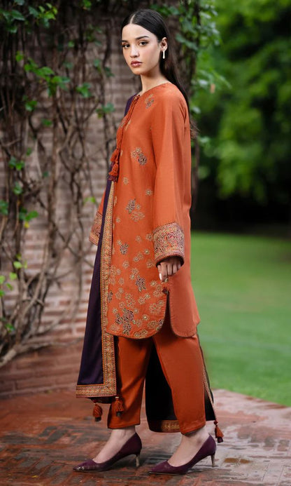 Dhanak 3pc unstitched embroidered suit with embroidered shawl