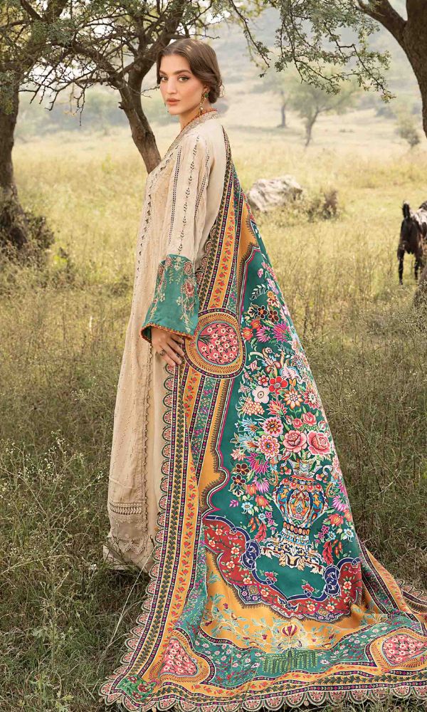 Lawn 3pc unstitched heavy embroidered suit with poly lawn digital printed dupatta