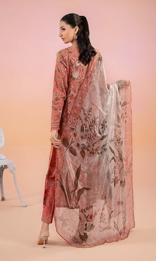 Lawn 3pc unstitched luxury digital printed suit with embroidered patches