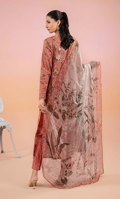 Lawn 3pc unstitched luxury digital printed suit with embroidered patches