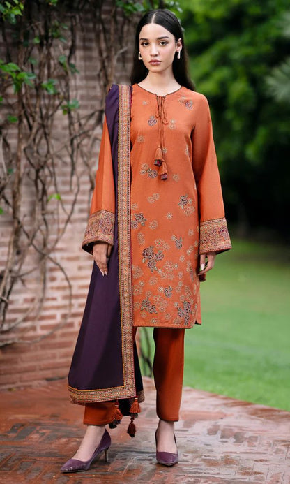 Dhanak 3pc unstitched embroidered suit with embroidered shawl