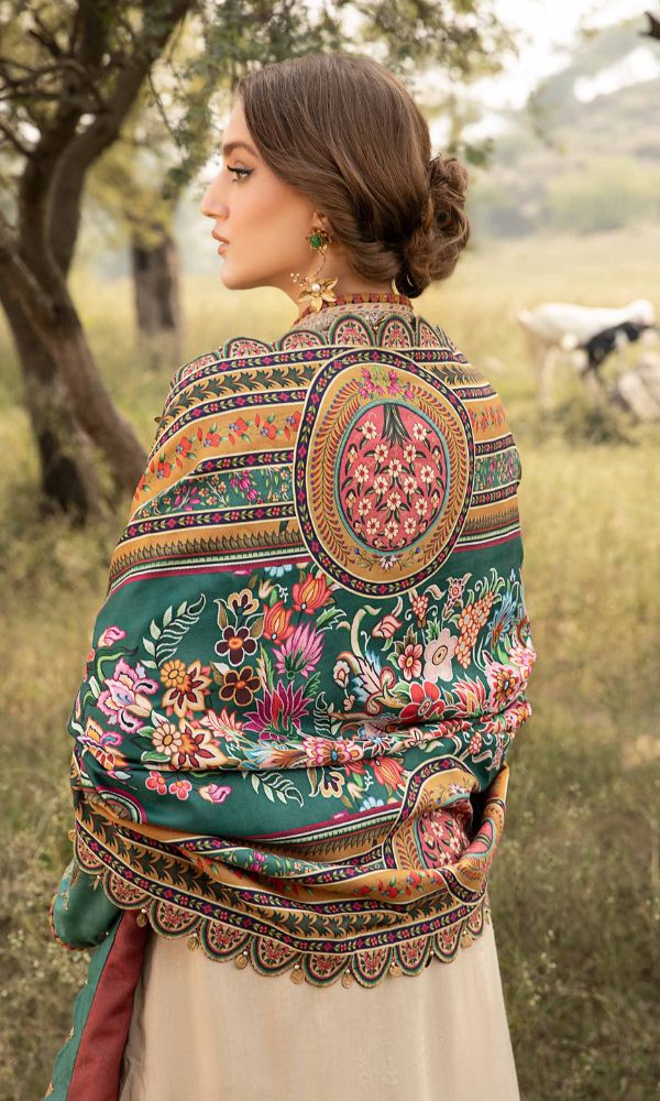 Lawn 3pc unstitched heavy embroidered suit with poly lawn digital printed dupatta