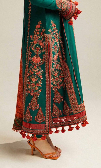 Dhanak 3pc unstitched embroidered suit with digital printed wool shawl