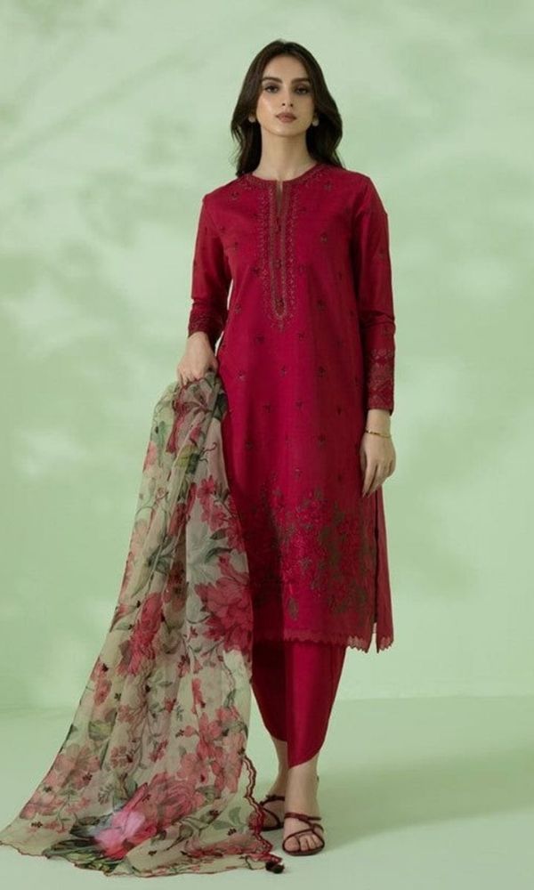 Dhanak 3pc unstitched heavy embroidered suit wit patches