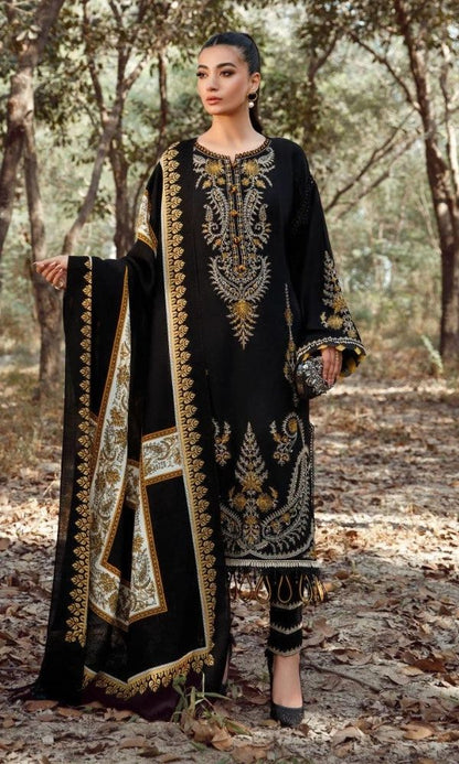 Dhanak 3pc unstitched heavy embroidered suit with digital printed wool shawl