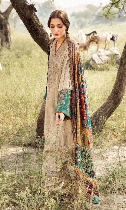 Lawn 3pc unstitched heavy embroidered suit with poly lawn digital printed dupatta