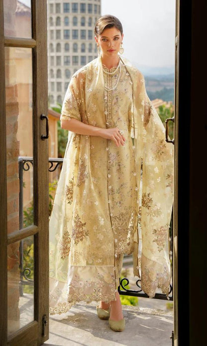 Lawn 3pc digital printed suit with patches and embroidered dupatta