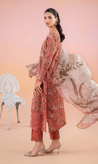 Lawn 3pc unstitched luxury digital printed suit with embroidered patches