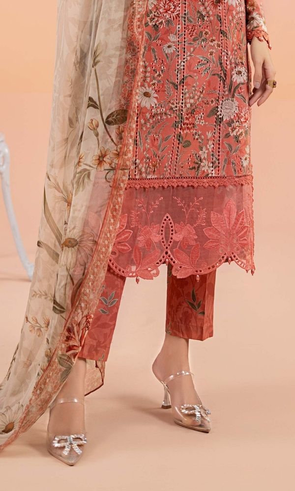 Lawn 3pc unstitched luxury digital printed suit with embroidered patches