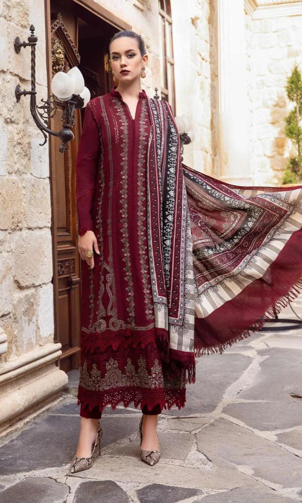 Lawn unstitched 3c heavy Embroidered suit with silk dupatta