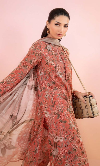 Lawn 3pc unstitched luxury digital printed suit with embroidered patches