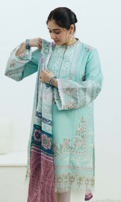 Dhanak 3pc unstitched heavy embroidered suit with digital printed dupatta