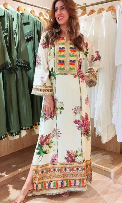 Silk 3pc unstitched gigital printed suit with organza digital printed dupatta