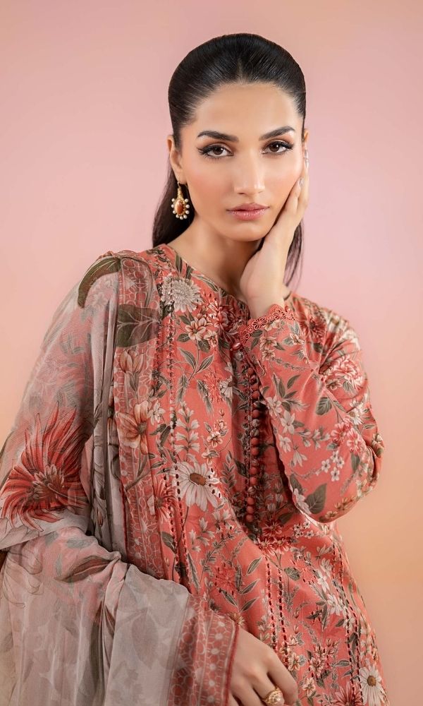 Lawn 3pc unstitched luxury digital printed suit with embroidered patches
