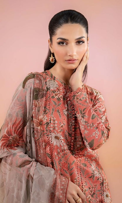 Lawn 3pc unstitched luxury digital printed suit with embroidered patches