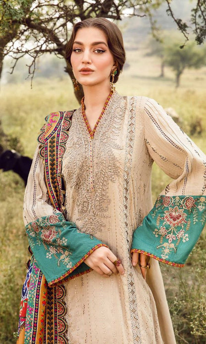 Lawn 3pc unstitched heavy embroidered suit with poly lawn digital printed dupatta