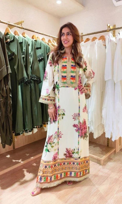 Silk 3pc unstitched gigital printed suit with organza digital printed dupatta