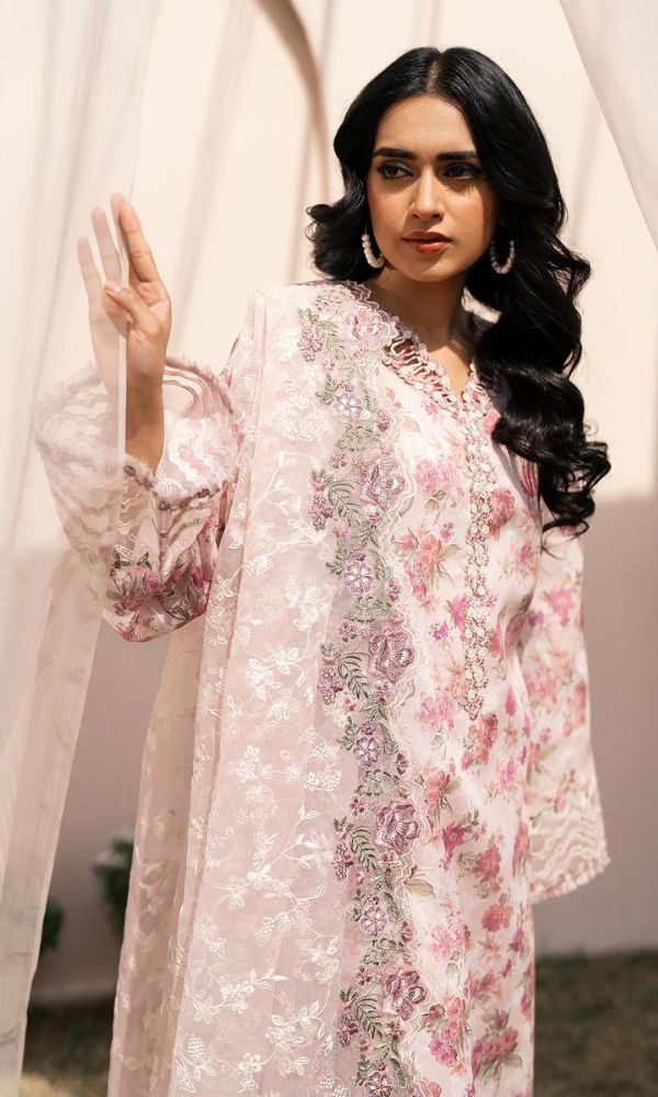 Lawn 3pc digital printed shirt with patches and embroidered dupatta