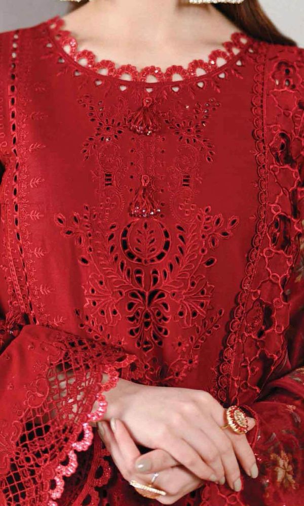 Lawn3pc unstitched heavy chiken kari embroidered suit with embroidered dupatta