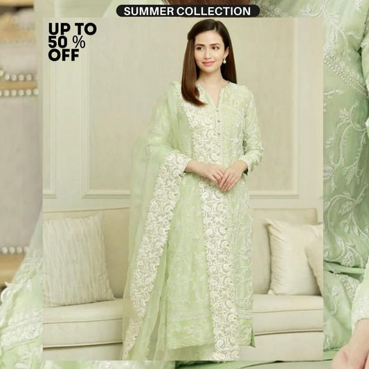 Lawn unstitched 3pc heavy embroidered suit with patches