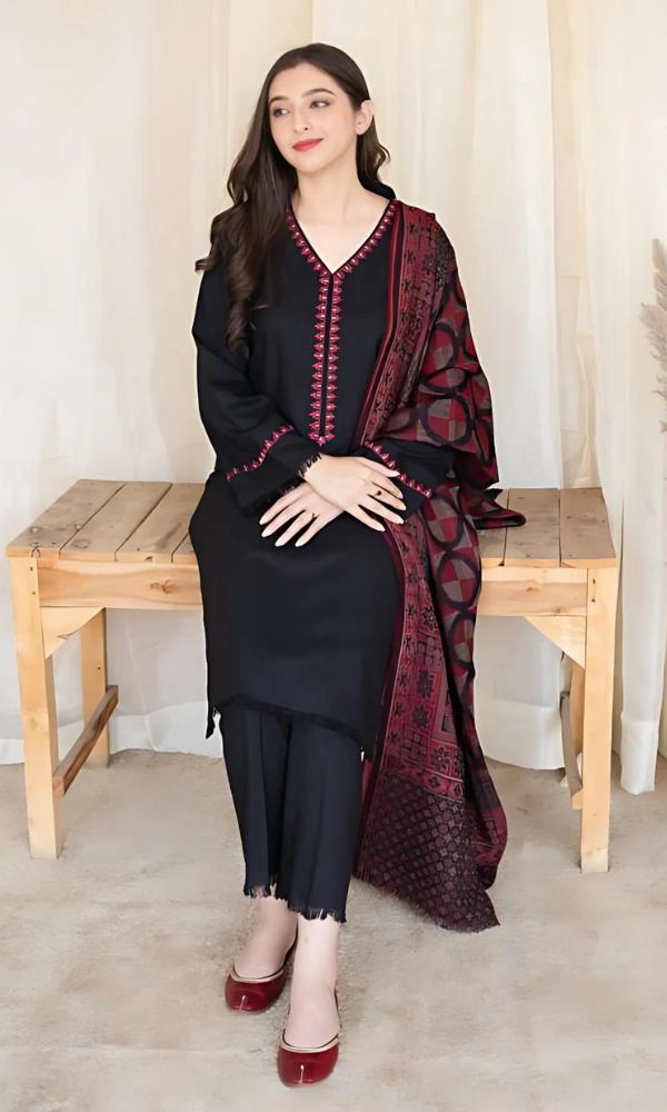 Dhanak3pc unstitched embroidered dress