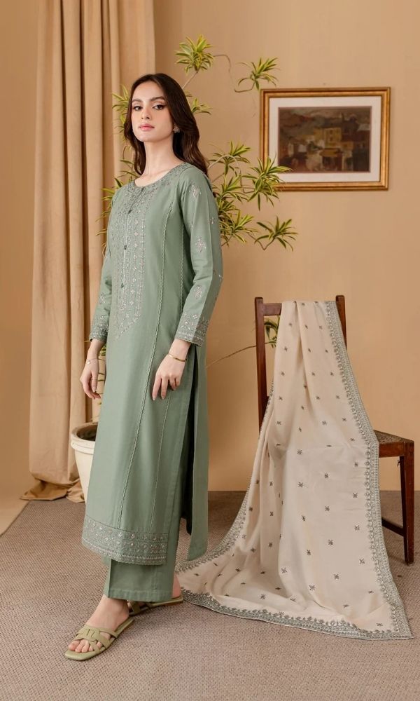 Dhanak 3pc unstitched embroidered suit