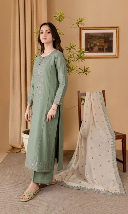 Dhanak 3pc unstitched embroidered suit