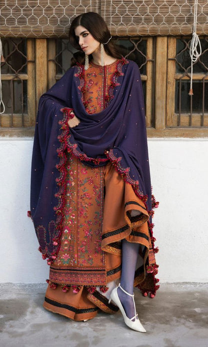 Dhanak 3pc heavy embroidered suit with embroidered shawl