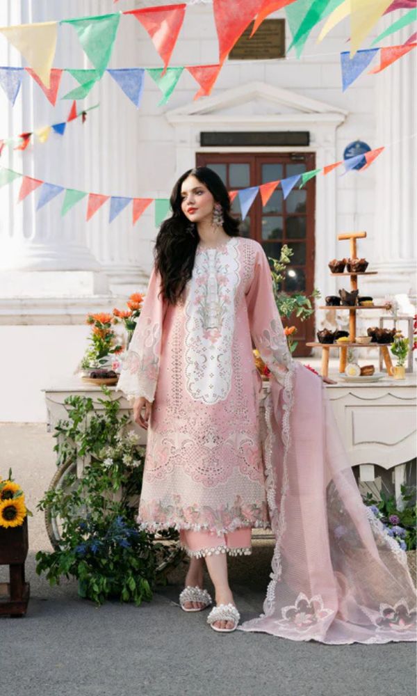 Lawn 3pc unstitched heavy chikenkari embroidered suit