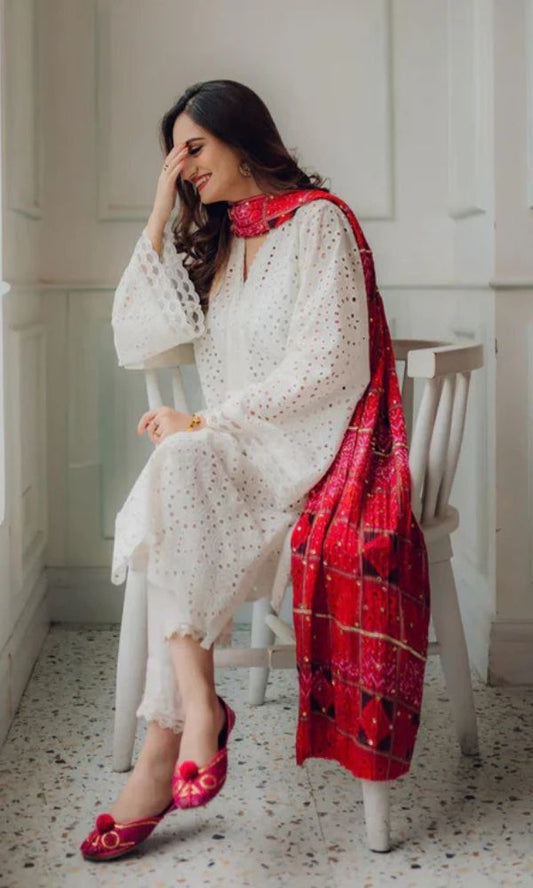 Lawn 3pc unstitche chiken kari embroidered summer collection