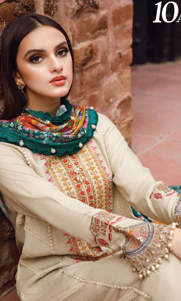 Dhanak 3pc heavy embroidered shirt with digital printed wool shawl