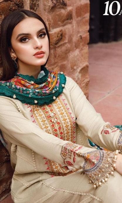 Dhanak 3pc heavy embroidered shirt with digital printed wool shawl