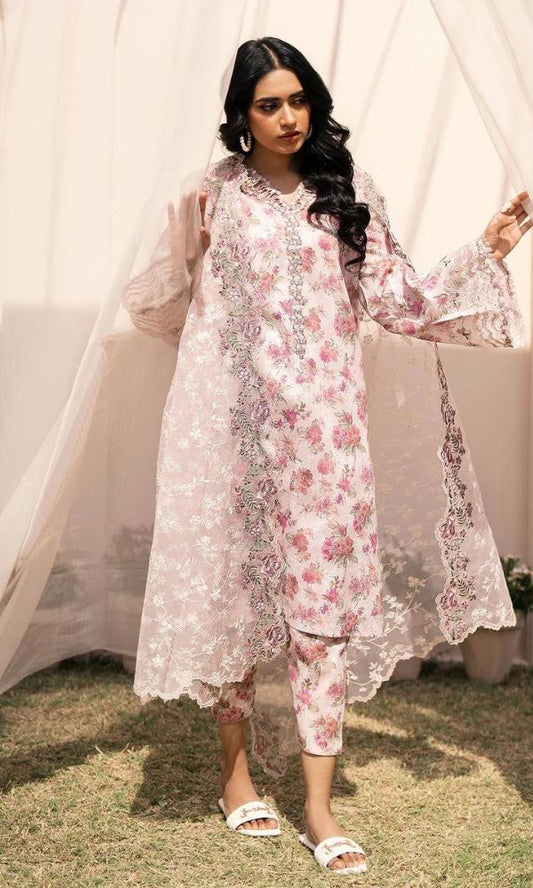 Lawn 3pc digital printed shirt with patches and embroidered dupatta