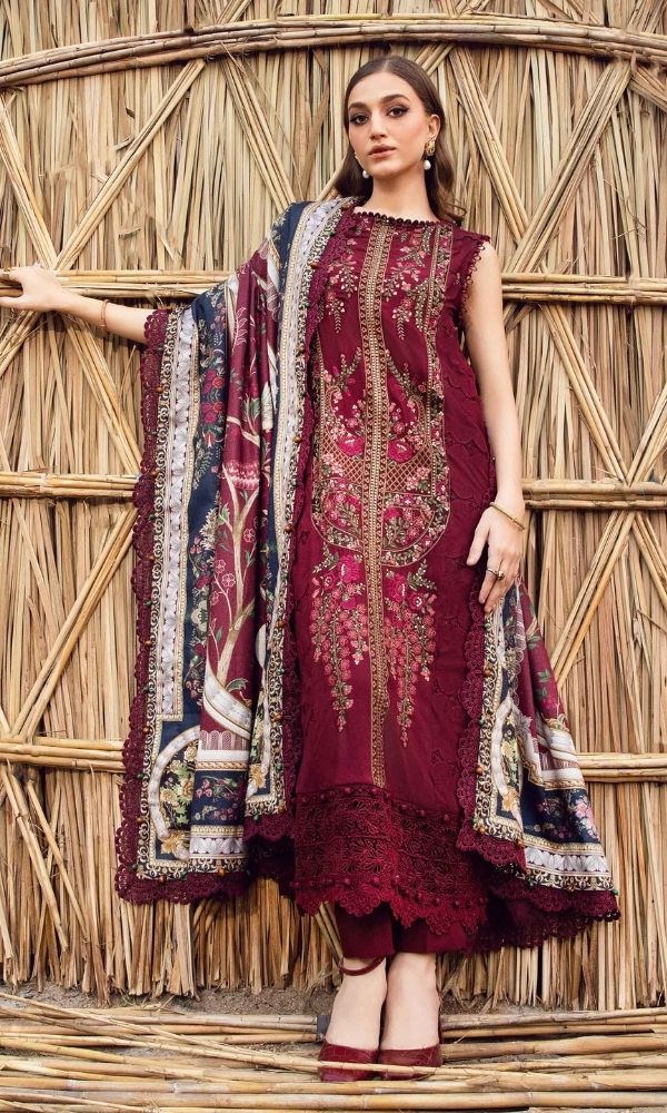Dhanak 3pc unstitched heavy embroidered suit