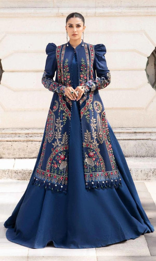 Dhanak 3pc unstitched heavy embroidered suit with velvet work