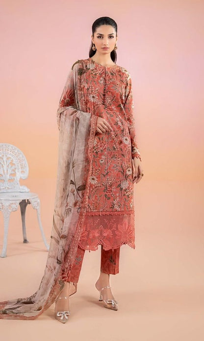 Lawn 3pc unstitched luxury digital printed suit with embroidered patches