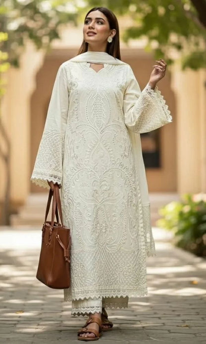 Lawn 3pc unstitche fully embroidered suit