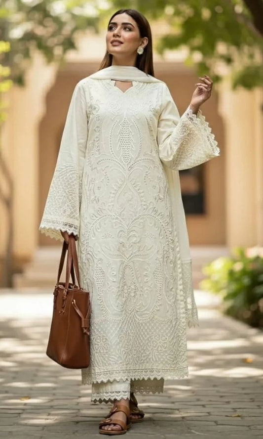 Lawn 3pc unstitche fully embroidered suit