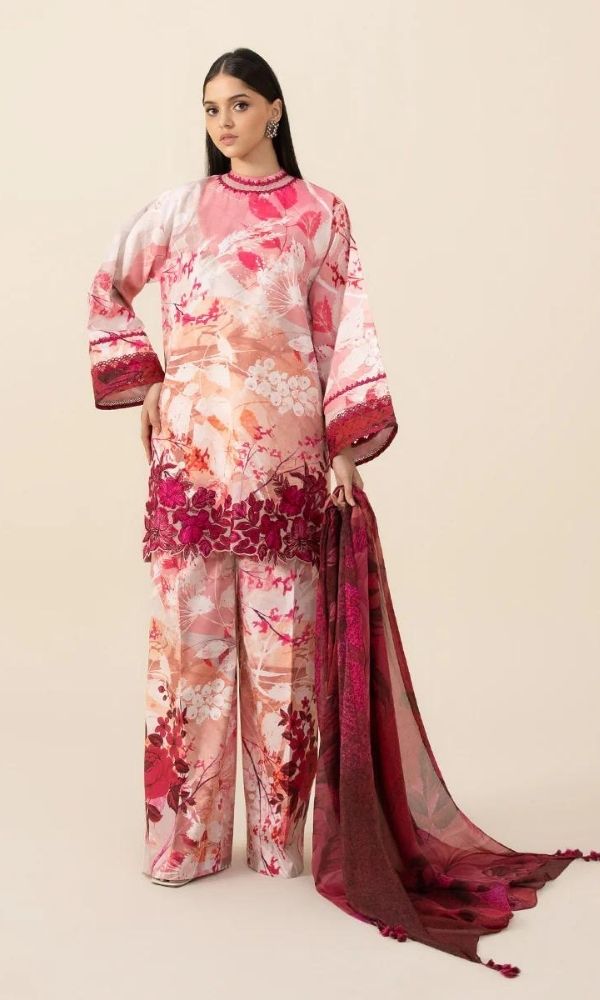 Lawn 3pc digital printed suit with patches