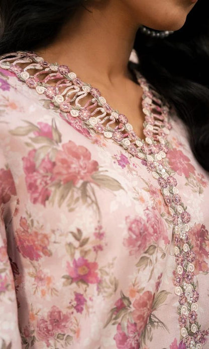 Lawn 3pc digital printed shirt with patches and embroidered dupatta