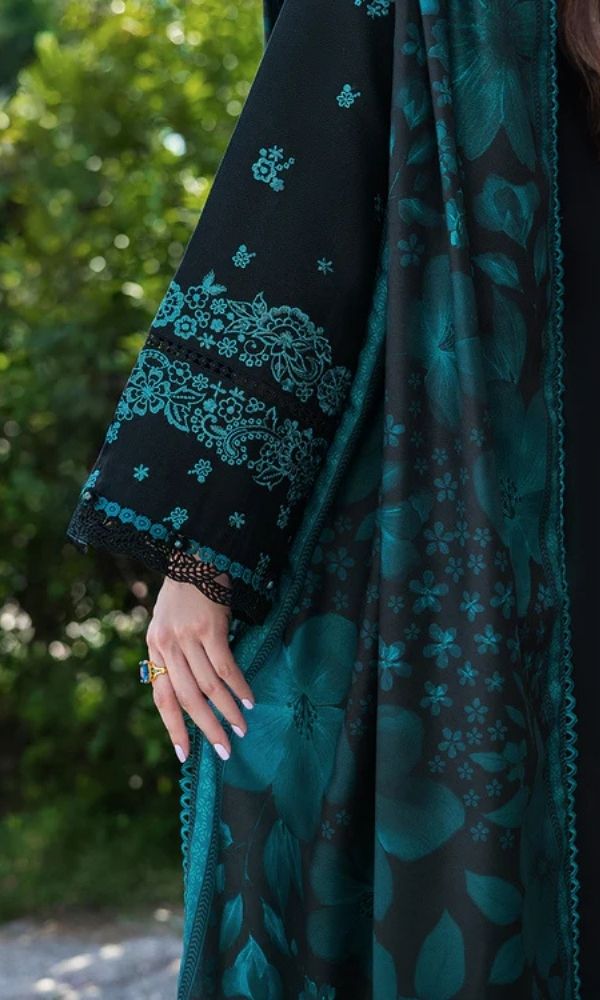 Dhanak 3pc unastitched embroiered suit woth twill digital printed shawl